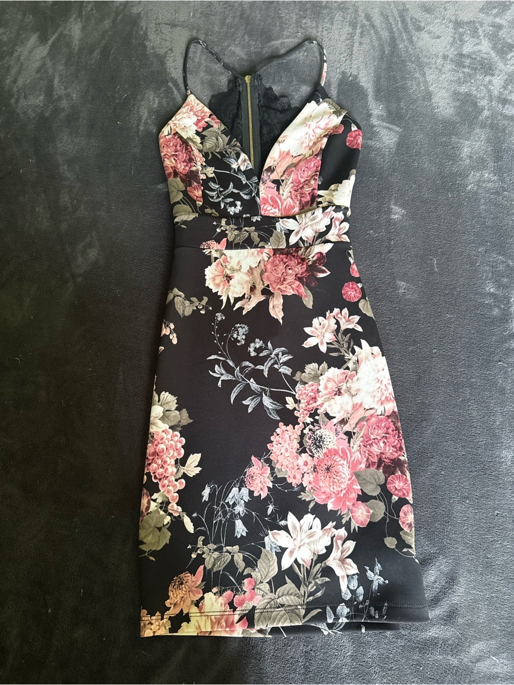 Windsor Black Mini Dress with Pink Floral Print